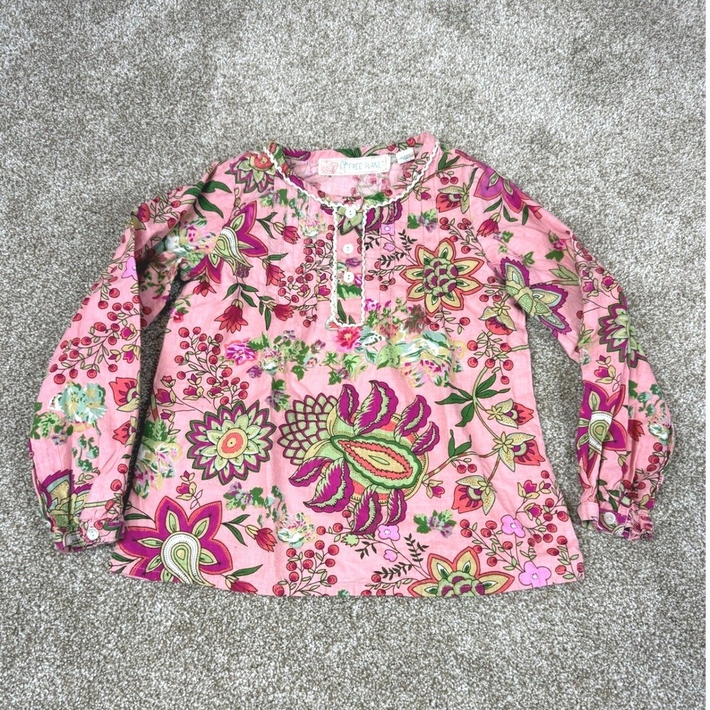 Free Planet Girls Pink Top Floral Paisley Boho Blouse Long Sleeve Cotton 6 Boho